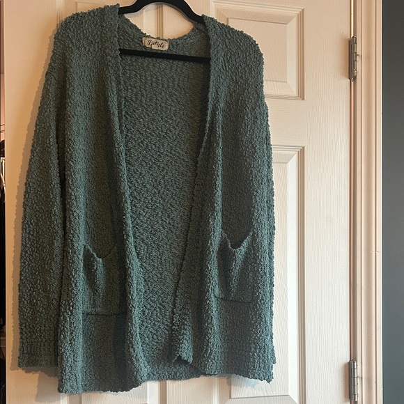 Cozy Aqua Green Textured Women's Sweater - Picture 2 of 13